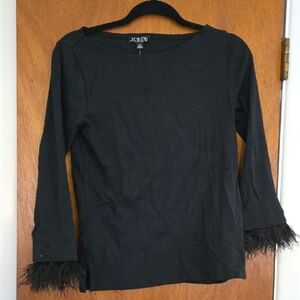J. Crew Black Long Sleeve Top with Feather Cuffs
